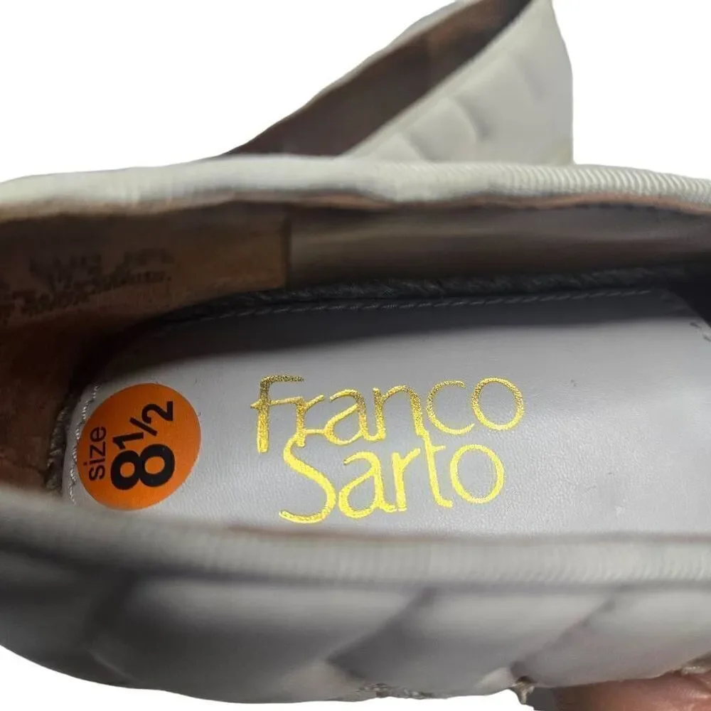 Franco Sarto Kiya Leather Quilted Square Toe Espadrilles Loafer Cream Sz 8.5